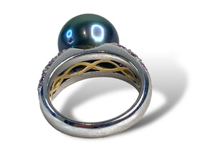 18kt WG Tahitian Pearl and Pink Sapphire Ring