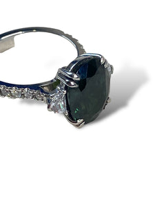 Platinum Australian Green Sapphire and Diamond Ring