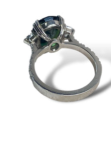 Platinum Australian Green Sapphire and Diamond Ring