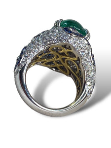 18kt WG Green Tourmaline, Diamond and Ceylon Sapphire Ring