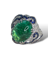 Load image into Gallery viewer, 18kt WG Green Tourmaline, Diamond and Ceylon Sapphire Ring
