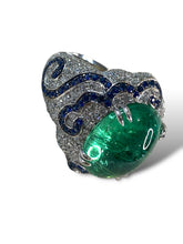 Load image into Gallery viewer, 18kt WG Green Tourmaline, Diamond and Ceylon Sapphire Ring
