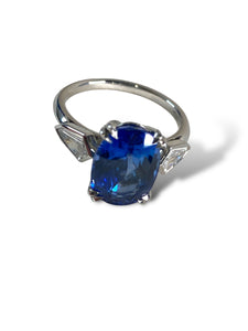 Platinum Ceylon Sapphire and Diamond Ring