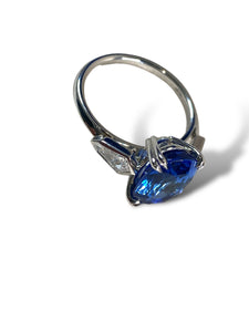 Platinum Ceylon Sapphire and Diamond Ring