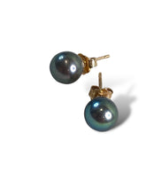 Load image into Gallery viewer, Yellow Gold Black Pearl Earrings
