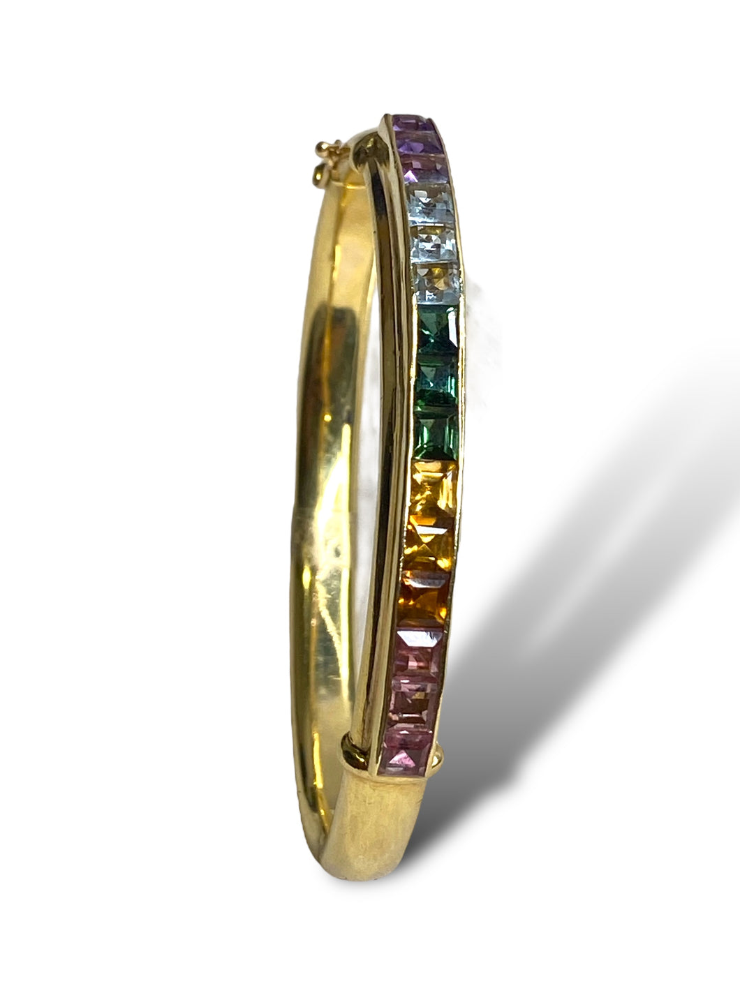 18kt YG Hinged Bangle with Semiprecious Stones