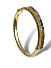 Load image into Gallery viewer, 18kt YG Hinged Bangle with Semiprecious Stones
