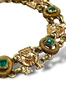 18kt YG Aztec Style Emerald Bracelet