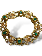 Load image into Gallery viewer, 18kt YG Aztec Style Emerald Bracelet
