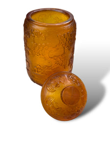 Chinese Orange Peking Glass Lidded Jar