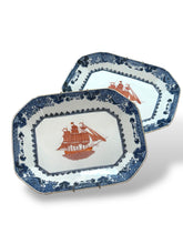 Load image into Gallery viewer, Pair of Blue and White Dishes With Red Ships
