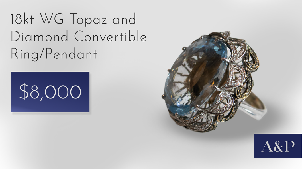 14kt WG Topaz and Diamond Transforming Ring/Pendant