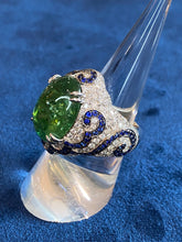 Load image into Gallery viewer, 18K White Gold Green Tourmaline, Diamond &amp; Sapphire Ring
