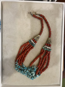 SM0017 Turquoise and coral, silver necklace $1500