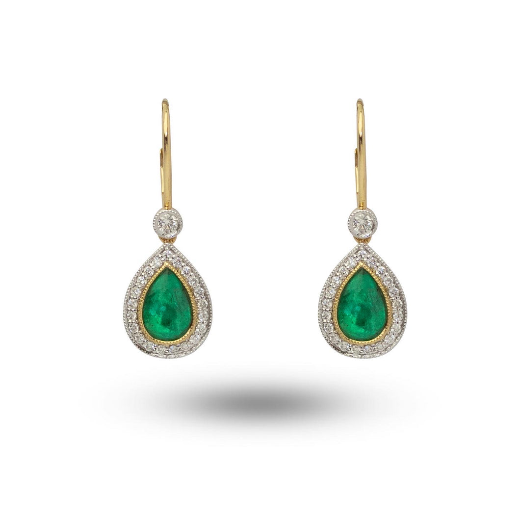 Pair of 18ct Yellow Gold Drop Emerald and Diamond Earrings