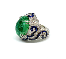 Load image into Gallery viewer, 18kt White Gold Green Tourmaline, Diamond and Ceylon Sapphire Ring
