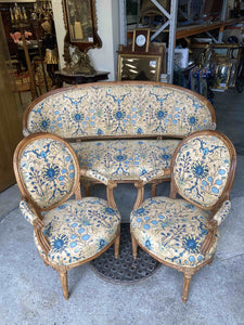 FS0186 French Louis XVI Handmade Spun Linen Sofa and Chairs