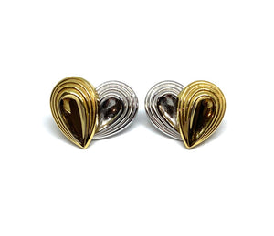 Pair 14kt Two Tone Ribbed Earrings