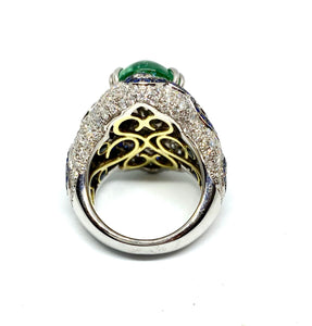18kt White Gold Green Tourmaline, Diamond and Ceylon Sapphire Ring