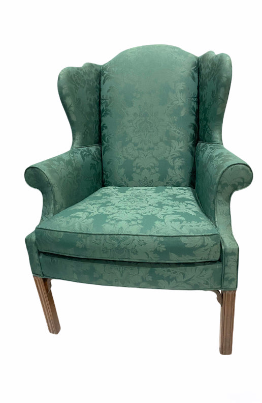 Early 20th Century Green Damascus Armchair in the Georgian Style
