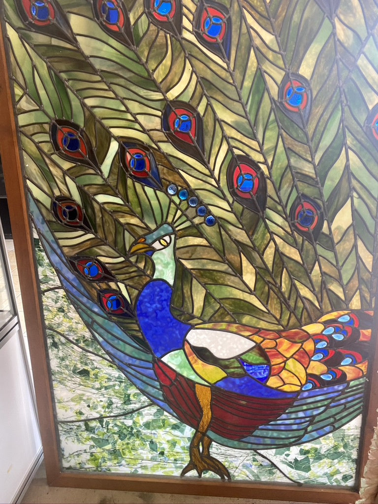 Peacock stained glass panel