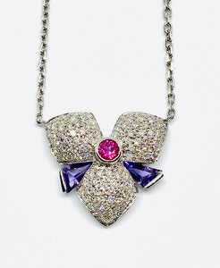 18kt White Gold Diamond and Pink Sapphire Necklace