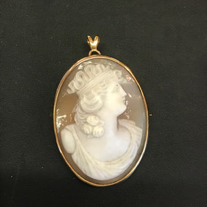 JP0197 Likely 14kt Cameo Pendant Brooch of Lady Facing Right