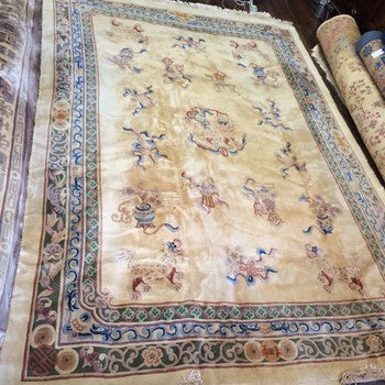 DC0008 Large Chinese Cream Rug with Border C.1920 - Antiques and Possibilities