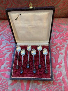 SF1034 Set of 6 Demitasse Sterling Spoons with Coffee Bean Finial