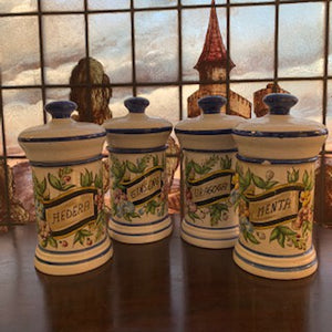 DC0083 4 Lidded Earthenware Kitchen / Herb Containers (First Half of 20th Century)