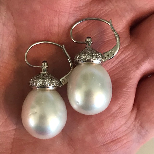 18kt White Gold Diamond and South Sea Pearl Earrings