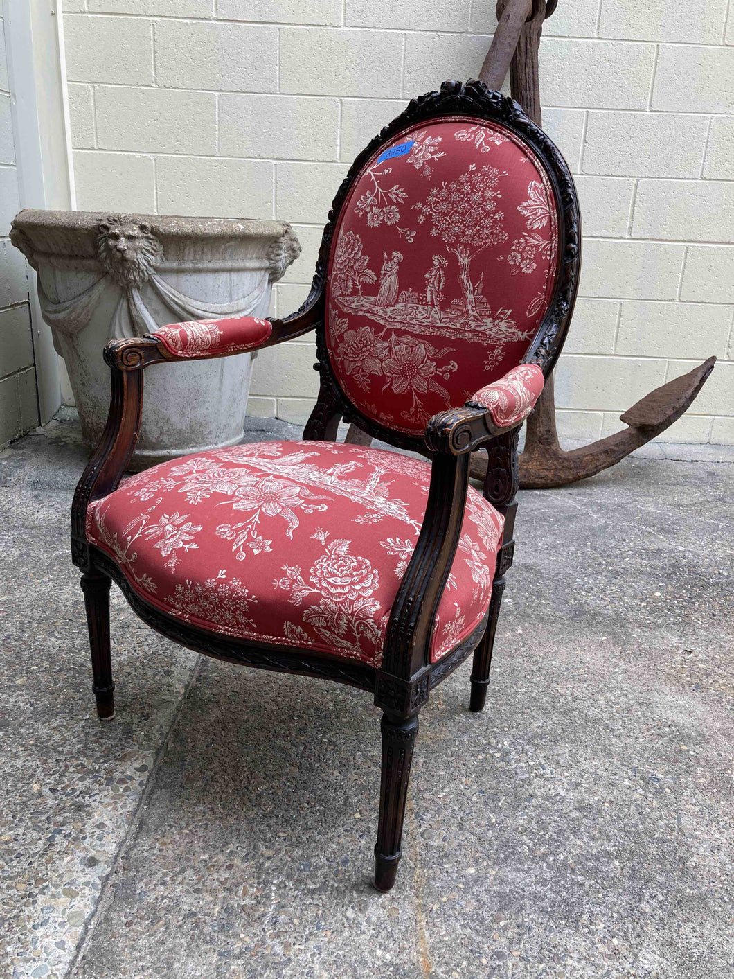 FS0043 French Louis XVI Style Armchair Upholstered in Red Fabric