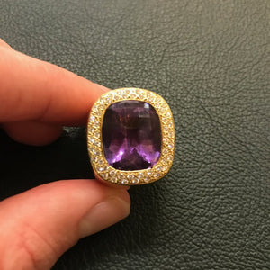 JR0209 18kt YG Amethyst and Diamond Ring - Antiques and Possibilities