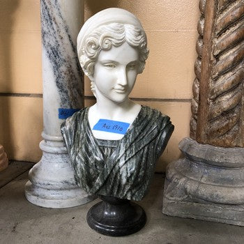 DC0315 White and Green Marble Female Bust - Antiques and Possibilities
