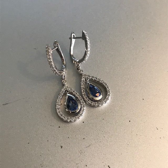 18kt White Gold Diamond and Ceylon Sapphire Earrings