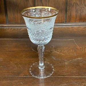 GP0065 6 Hand Cut and Etched Crystal Glasses with Gold Rim - Antiques and Possibilities