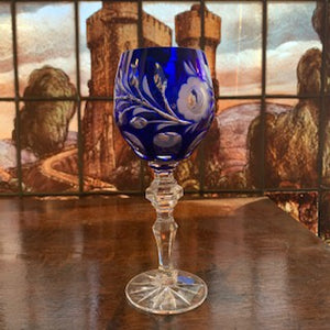 GP1286 Set of 3 Blue Cut Crystal Wine Glasses