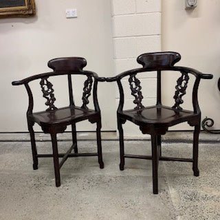 FS0067 Pair of Mid 19th C. Chinese Rosewood Horseshoe Back Chairs
