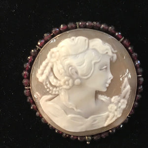 JB0168 Sterling Signed Cameo Brooch Pendant with Garnets - Antiques and Possibilities