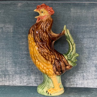 GP0169 French Faience Rooster Pitcher with Majolica Glaze