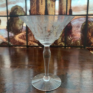 GP0057 5 Edwardian Etched Crystal Champagne Coupes