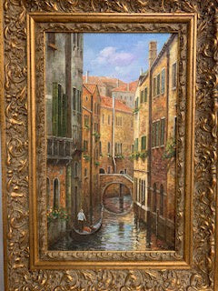 PM0445 Oil Painting of A Canal & Gondolier on a Gondola - Antiques and Possibilities