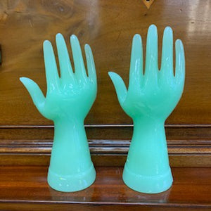GP1121 A Pair of Green Glass Hands - Antiques and Possibilities