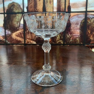 GP0055 4 Edwardian Etched Crystal Champagne Coupes