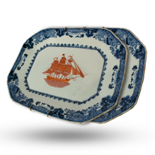 Load image into Gallery viewer, Pair of Blue and White Dishes With Red Ships
