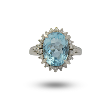 Load image into Gallery viewer, Platinum, Aquamarine and Diamond Cluster Ring
