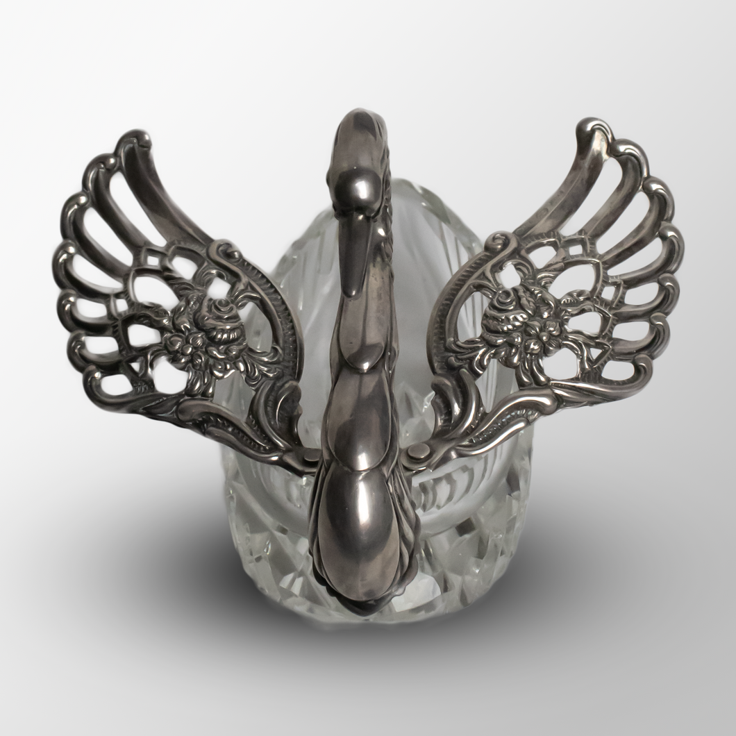 Swan Shaped Crystal Bowl with Sterling Silver Wings and Neck