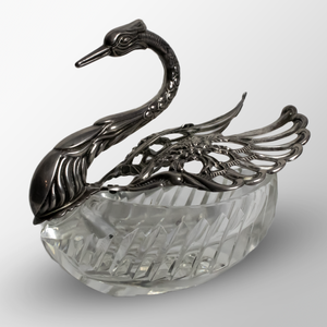 Swan Shaped Crystal Bowl with Sterling Silver Wings and Neck