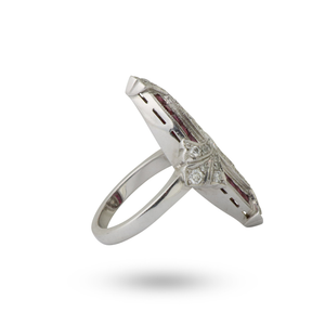 18kt White Gold, Ruby, and Diamond Art Deco Style Ring