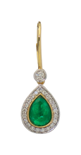 Load image into Gallery viewer, Pair of 18ct Yellow Gold Drop Emerald and Diamond Earrings
